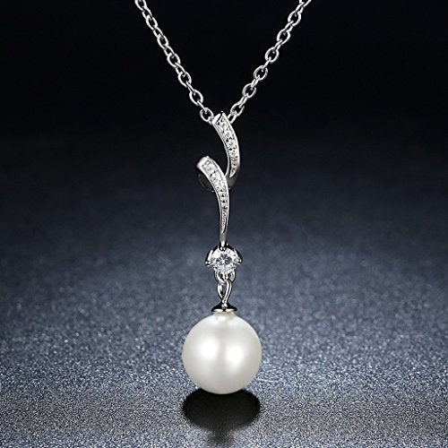 PAHALA 925 Sterling Silver Pearl with Crystals Pendant Necklace