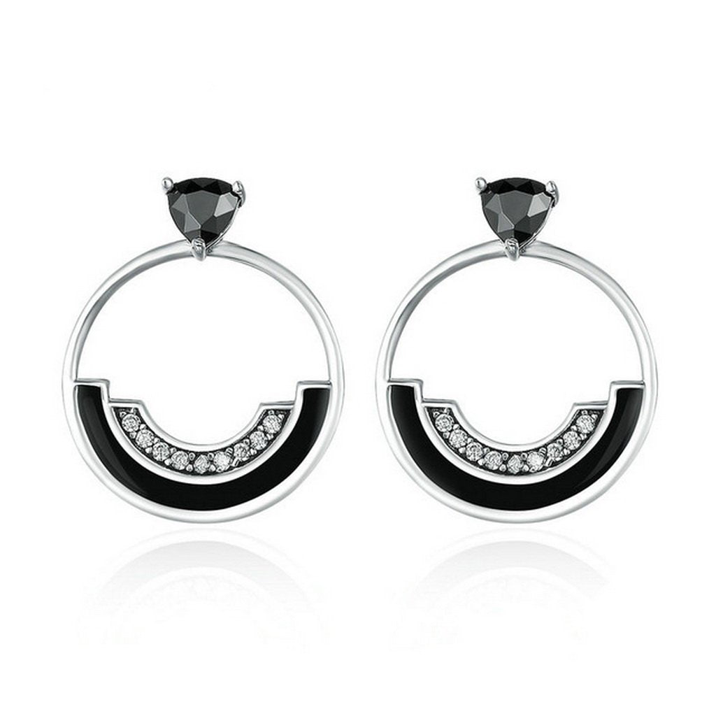 PAHALA 925 Sterling Interlink Circle With Crystals Party Wedding Stud Earrings