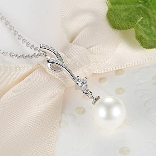 PAHALA 925 Sterling Silver Pearl with Crystals Pendant Necklace