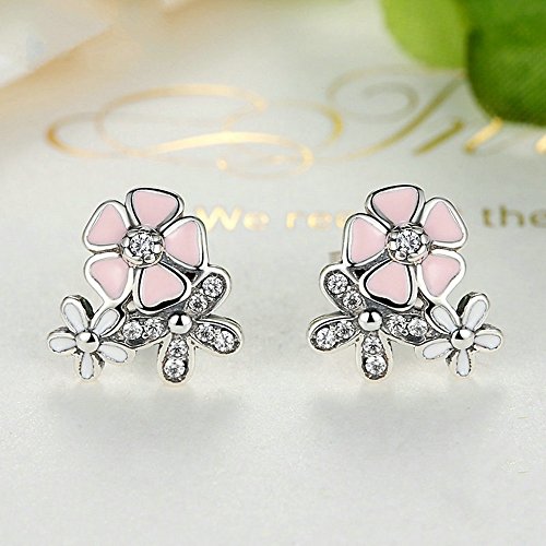 PAHALA 925 Sterling Silver Pink Cherry With Crystals Drop Party Wedding Earring