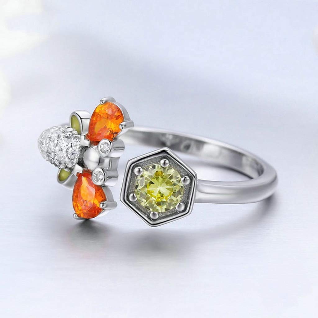 PAHALA 925 Strling Silver Bee Dazzling Square Crystals Finger Weeding Party Ring