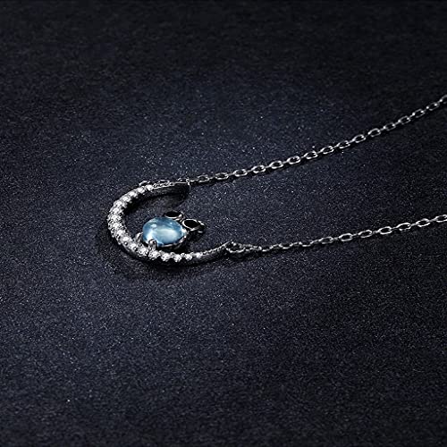 PAHALA 925 Sterling Silver Summer Night Moon Owl Crystal Pendant Wedding Necklace