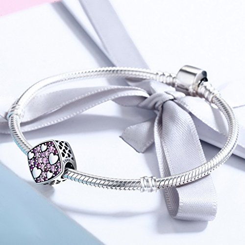 PAHALA 925 Sterling Silver Pink with Crystals Heart Charm Bead