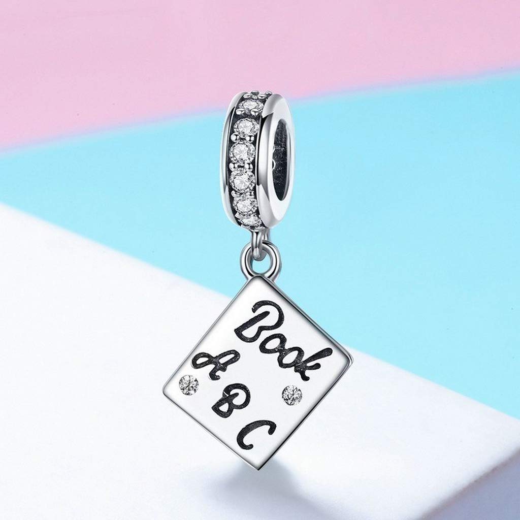 PAHALA 925 Strling Silver I Love Book with Crystals Charm Bead
