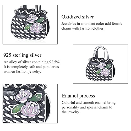 PAHALA 925 Sterling Silver Bag Beach Cat Bikini Rainbow Heart Surf Shark Swim Ring Girl Champagne Wine Charm Bead