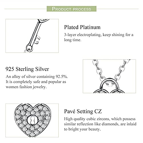 PAHALA 925 Sterling Silver Love Heart Lock Key Crystals Pendant Wedding Necklace