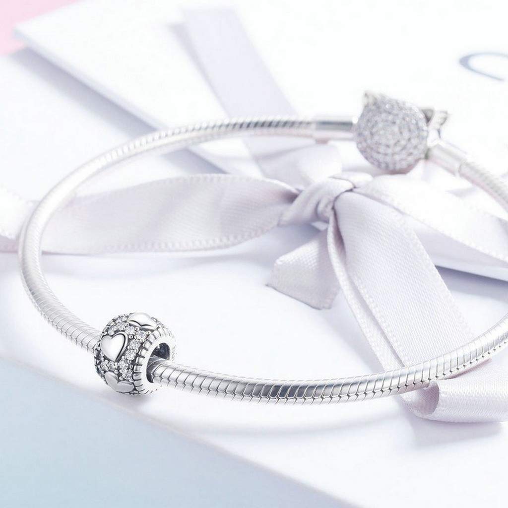 PAHALA 925 Strling Silver Dazzling Heart Shape with Crystals Charm Bead