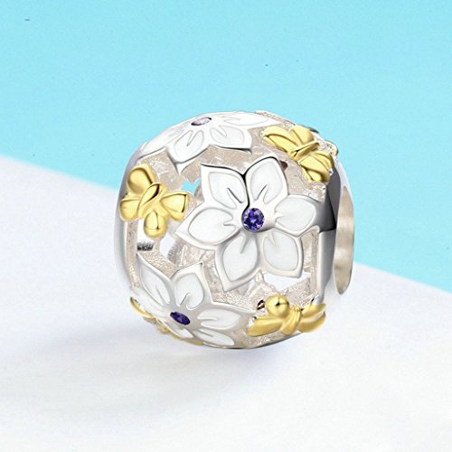 PAHALA 925 Sterling Silver Flower Butterfly with Crystals Charm Bead