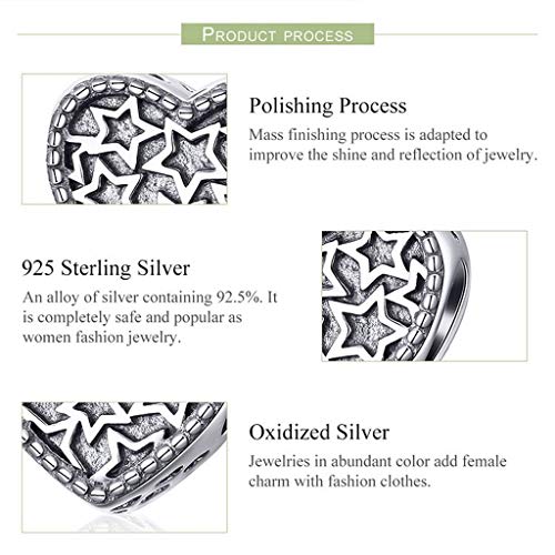 PAHALA 925 Strling Silver Heart Shape Star Charms