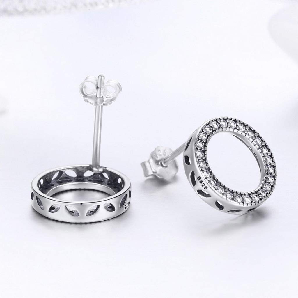 PAHALA 925 Sterling Silver Luminous Round Circle With Crystals Stud Earrings