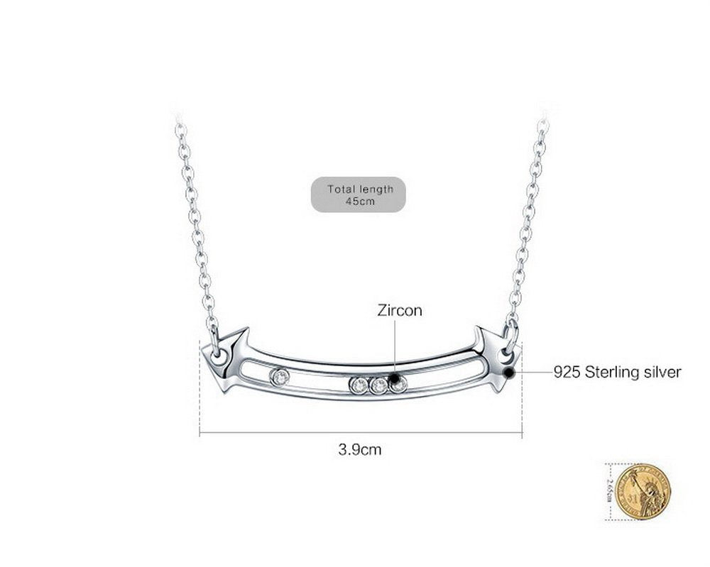 PAHALA 925 Sterling Silver Love in Arrow with Crystals Clear CZ Pendant Necklace