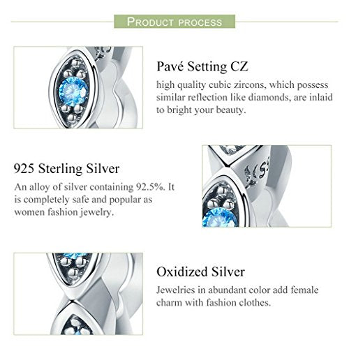 PAHALA 925 Sterling Silver Blue Eye Glittering Crystals Charm Bead