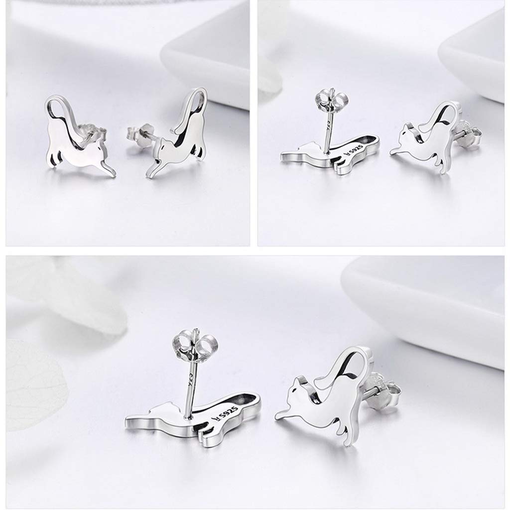 PAHALA 925 Sterling Silver Cute Cat Pussy Tail Stud Earrings