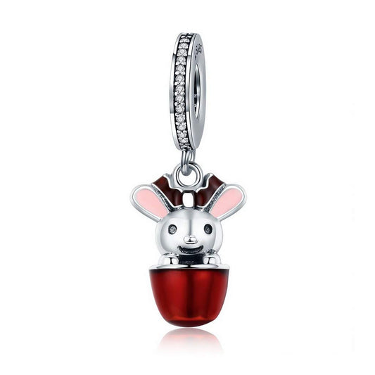 PAHALA 925 Strling Silver Enamel Fancy Rabbit Red Cup Charms