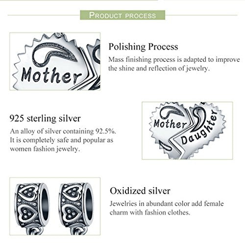 PAHALA 925 Sterling Silver Mother Love Daughter Charm Bead Fit Bracelets