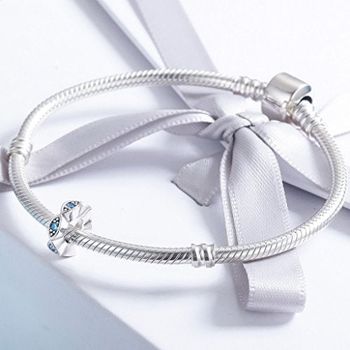 PAHALA 925 Sterling Silver Blue Eye Glittering Crystals Charm Bead