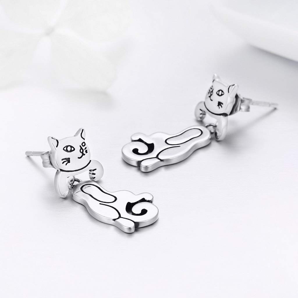 PAHALA 925 Sterling Silver Cat Pussy Drop Earrings