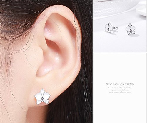PAHALA 925 Sterling Orchid White Enamel With Pink Crystals Party Wedding Stud Earrings