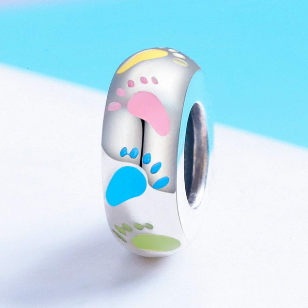 PAHALA 925 Strling Silver Colorful Enamel Footprints Charm Bead