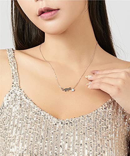 PAHALA 925 Sterling Silver Cute Pussy Cat with Ball Opal Pendant Necklace