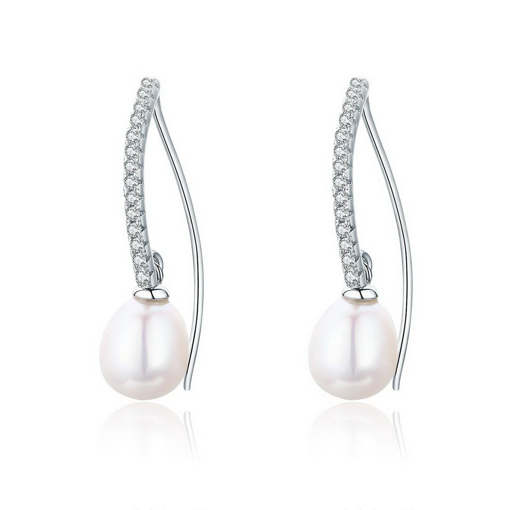 PAHALA 925 Sterling Silver Vintage Freshwater Pearl Hanging Crystals Drop Earrings