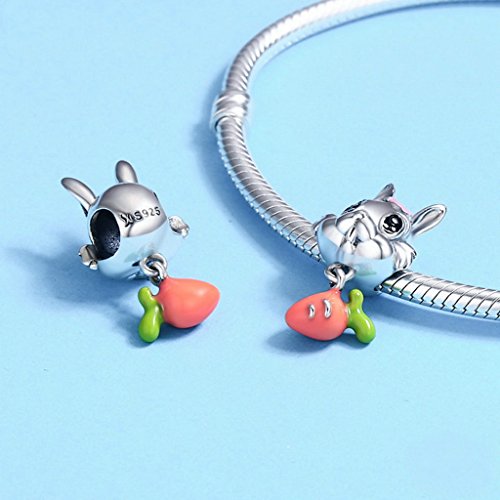 PAHALA 925 Sterling Silver Lovely Cute Rabbit with Carrot Charm Bead