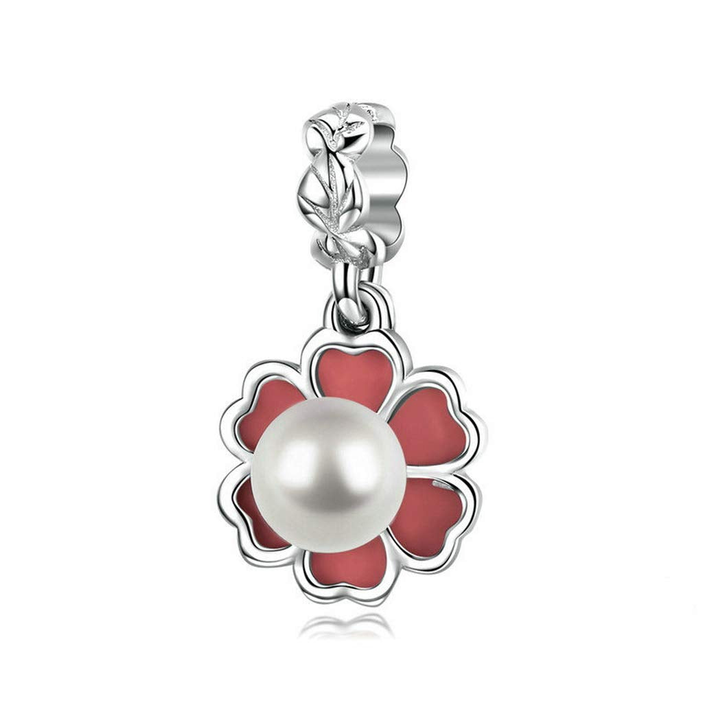 PAHALA 925 Strling Silver Enamel Freshwater Pearl Clover Pendant Charms Beads