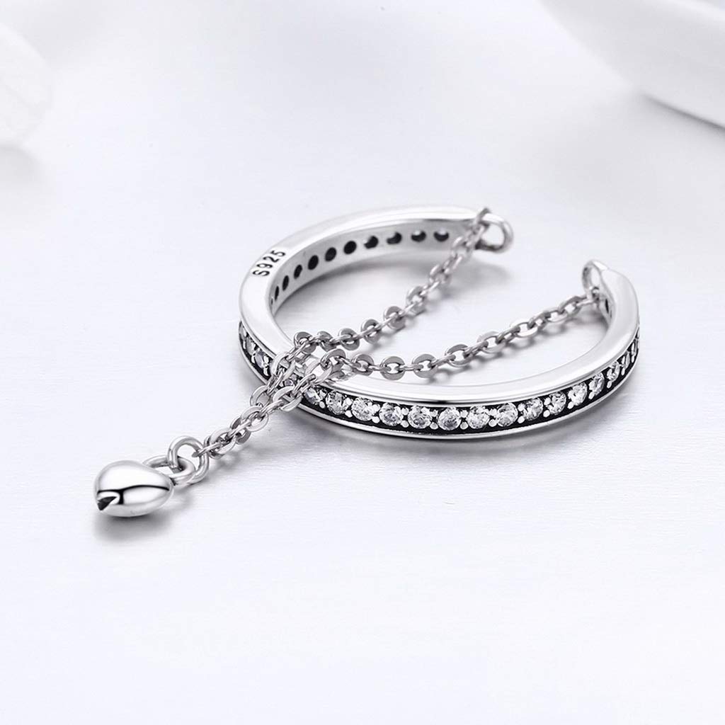 PAHALA 925 Strling Silver Stackable Heart Chain Finger Weeding Party Ring