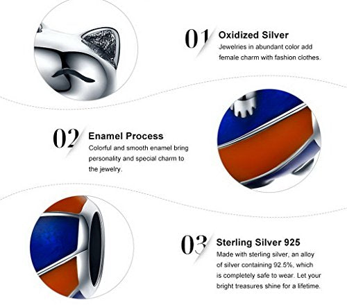 PAHALA 925 Strling Silver Colourful Cat Charms Fit Bracelets Necklace