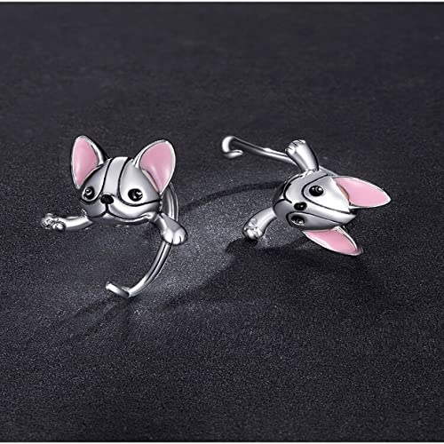PAHALA 925 Sterling Silver Shining Pink Mini Dog Stud Earrings