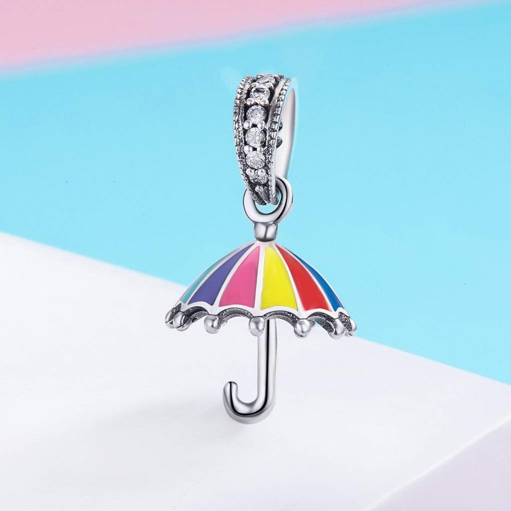PAHALA 925 Strling Silver Color Enamel Umbrella Crystal Charms