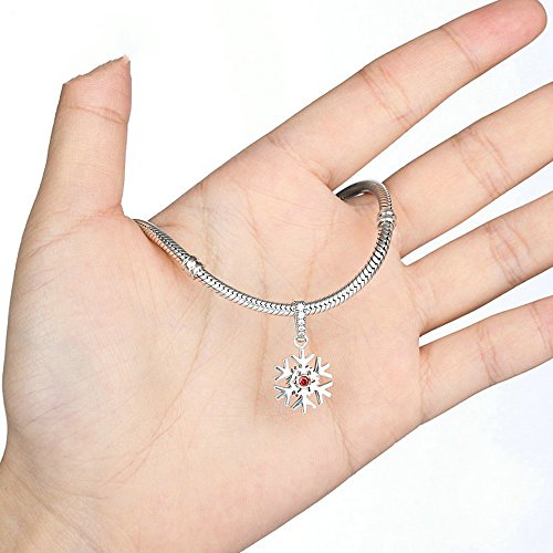 PAHALA 925 Strling Silver Snowfalke with Red Crystals Charms Pendant Fit Bracelets Necklace