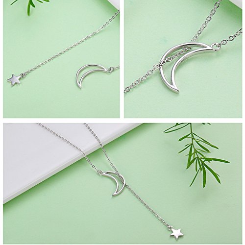 PAHALA 925 Sterling Silver Moon Star Dream Tales Chain Link Pendant Necklace