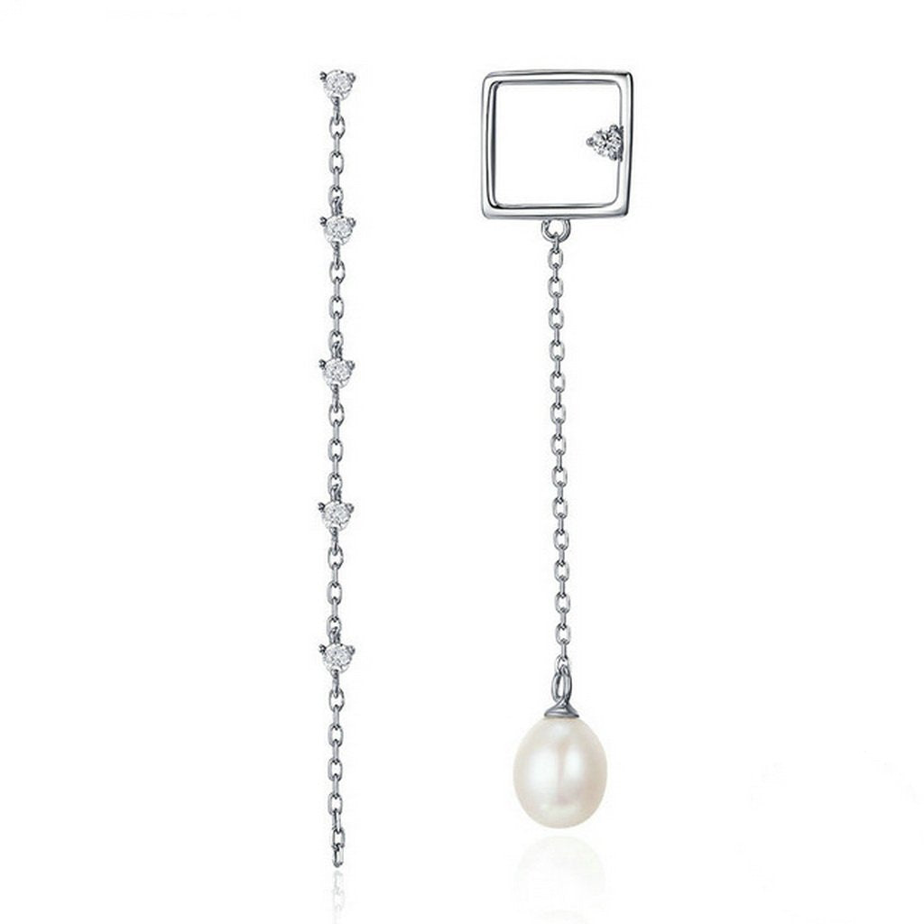 PAHALA 925 Sterling Silver Square Freshwater Pearl With Crystals Party Wedding Drop Earrings