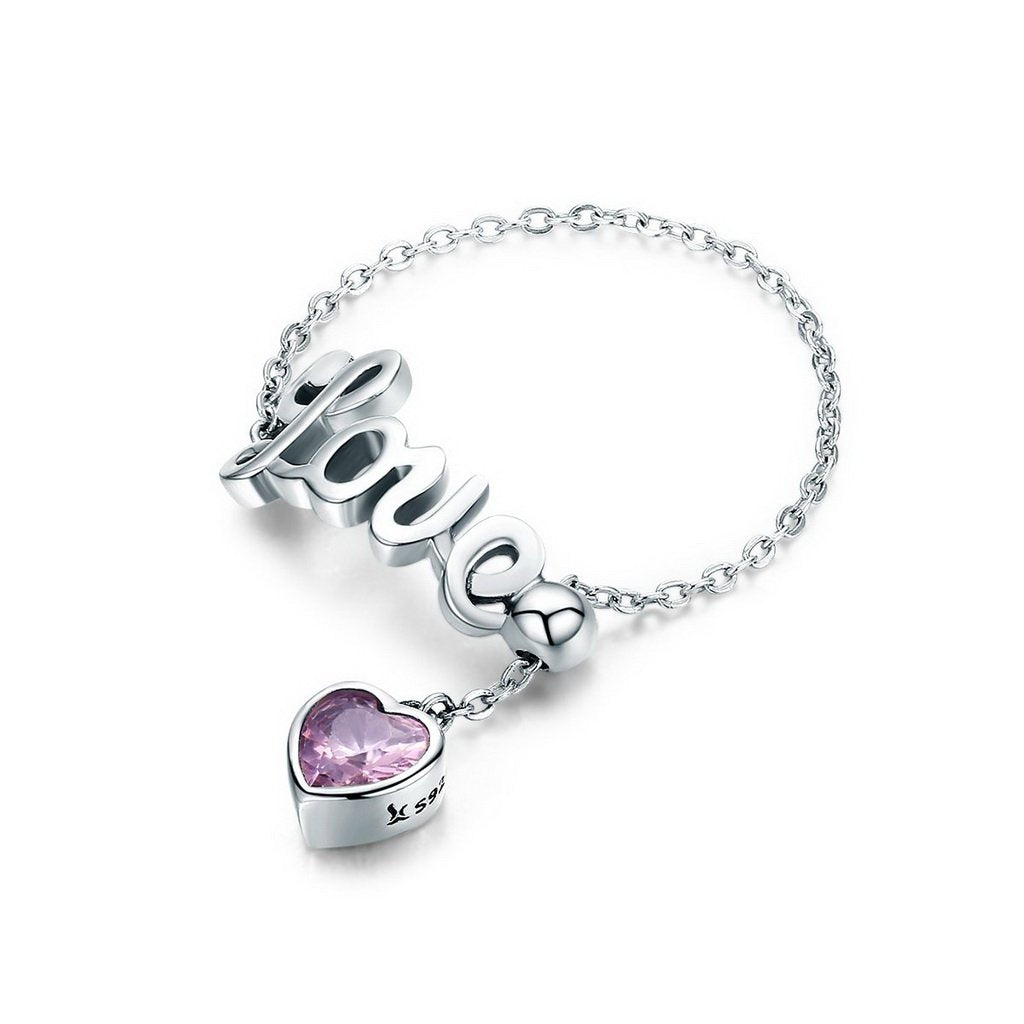 PAHALA 925 Strling Silver Love Letter Adjustable Finger Weeding Party Ring