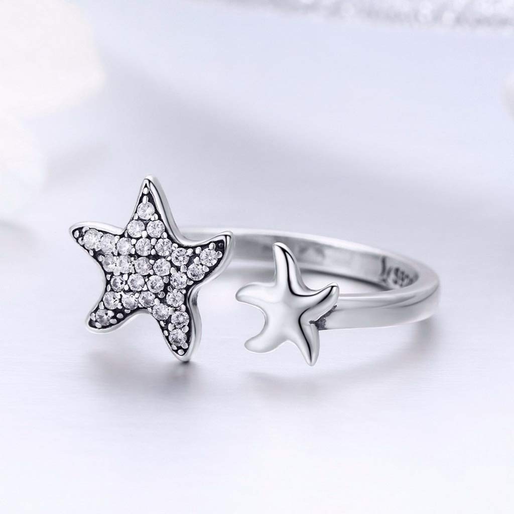 PAHALA 925 Strling Silver Trendy Star Sparkling Crystals Finger Weeding Party Ring