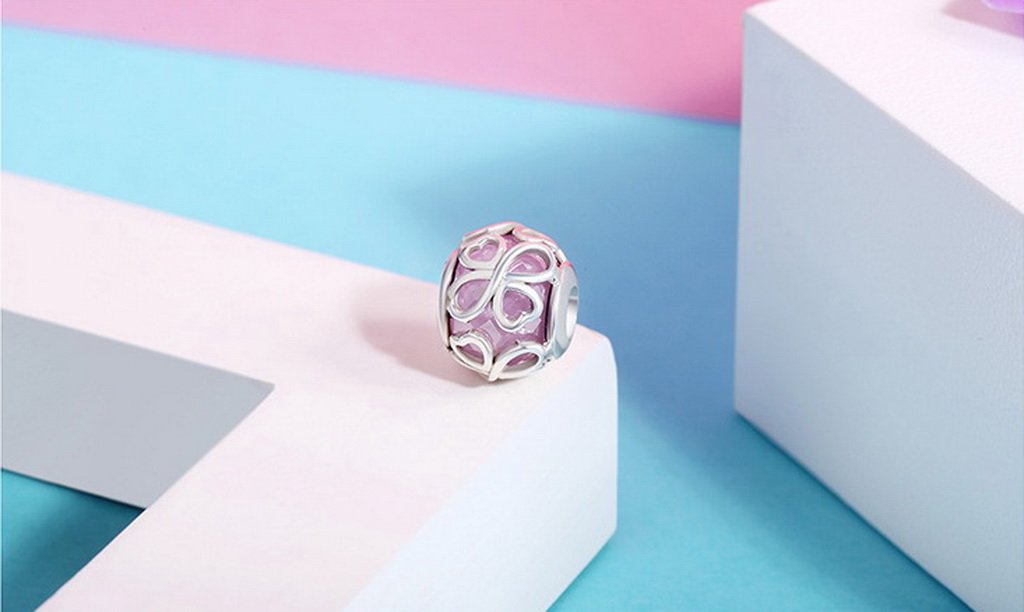 PAHALA 925 Sterling Silver Endless Love Pink Crystal Charm Bead Fit Bracelet