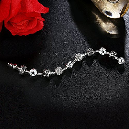 PAHALA 3 Colors Luxury Love Folwer Eurpoean Chain with Crystals Charm Bracelet Bangles