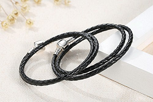 PAHALA 925 Sterling Silver Long 4 Colors Braided Leather Chain Snake Clasp