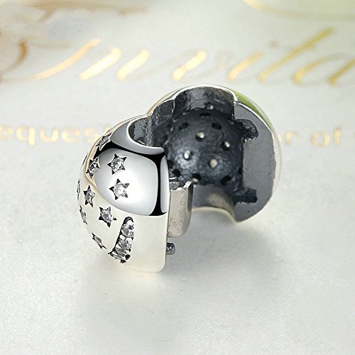 PAHALA 925 Sterling Silver Star Ball Night Clip Charms Pendant Fit Bracelets Necklace