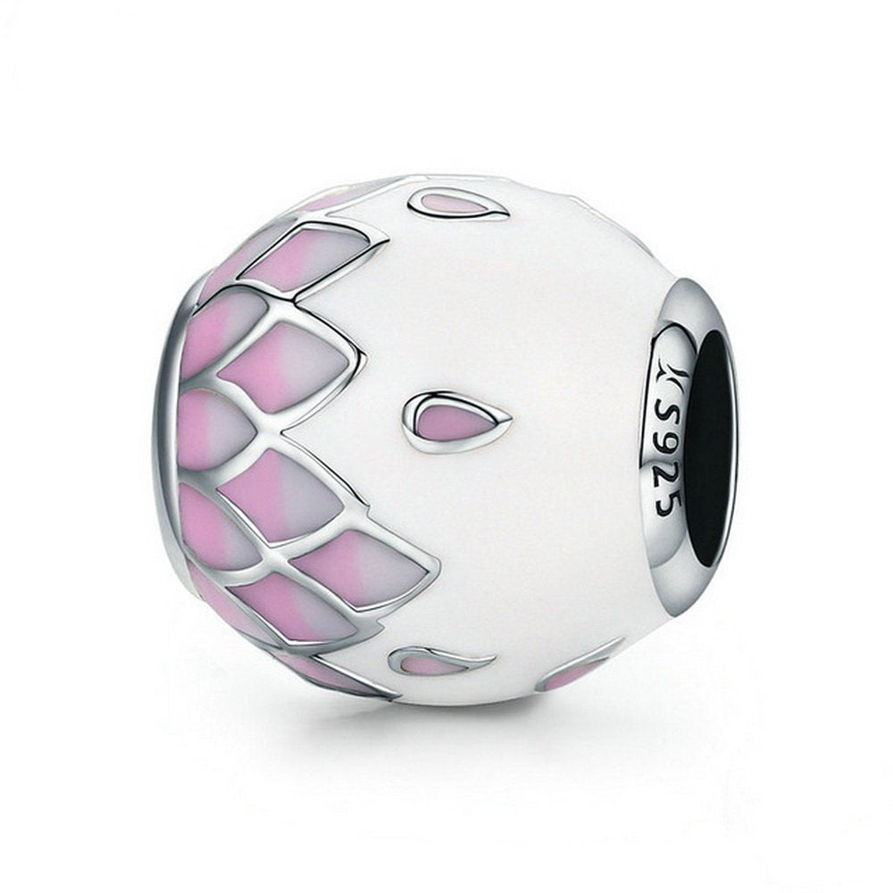 PAHALA 925 Strling Silver Gradual Pink White Enamel Charms Fit Bracelets Necklace