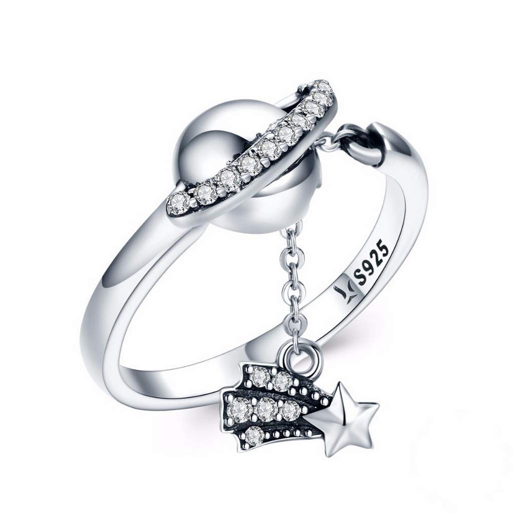 PAHALA 925 Strling Silver Bright Galaxy Sparkling Star Crystals Finger Weeding Party Ring