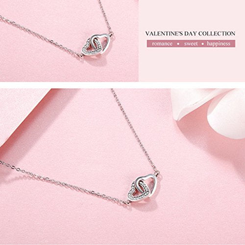 PAHALA 925 Sterling Silver Connected Heart with Crystals Clear CZ Pendant Necklace