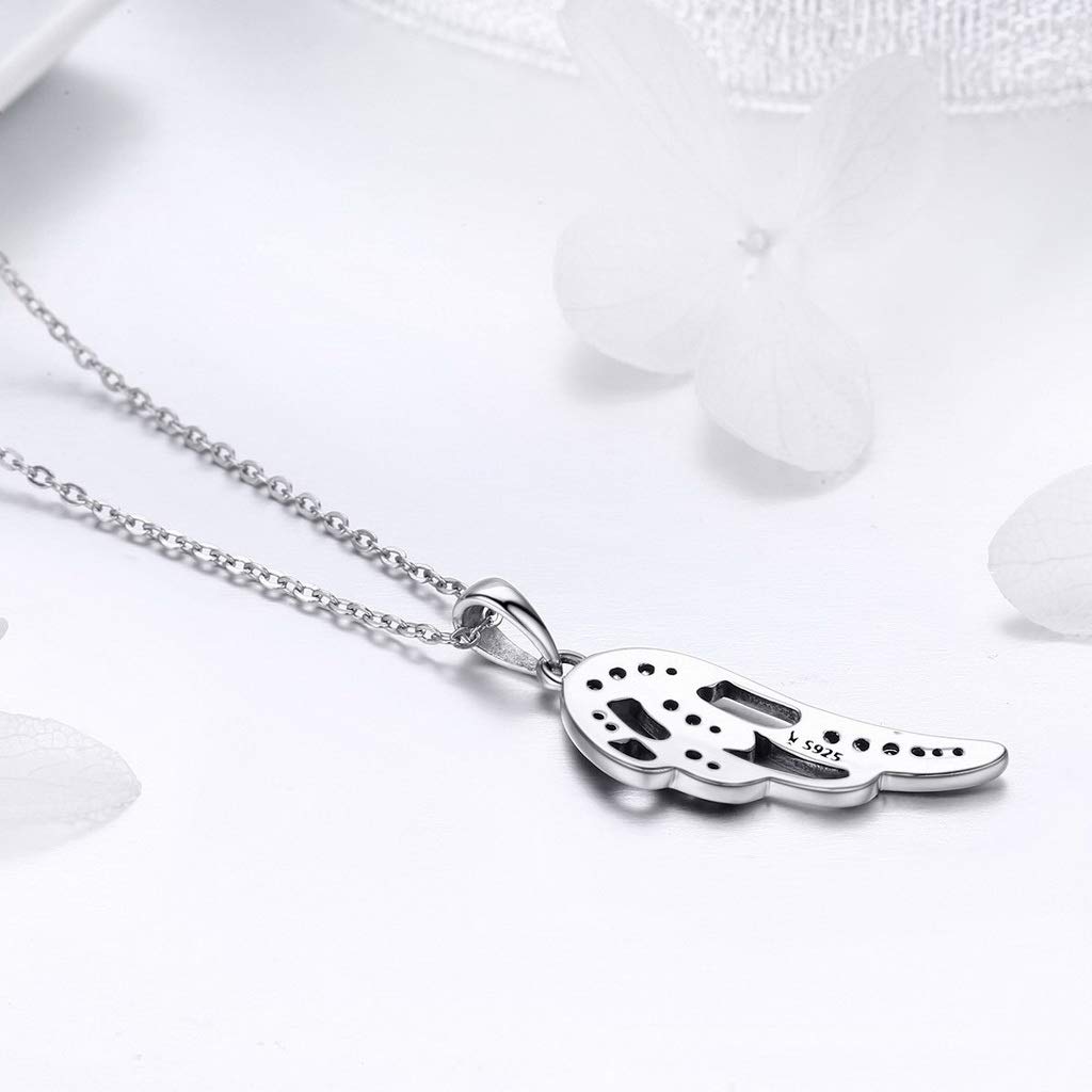 PAHALA 925 Sterling Silver Fairy Wings Feather Crystals Pendant Necklace