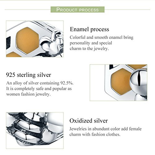 PAHALA 925 Sterling Silver Honeycomb Honey Bee Enamel Charm Bead