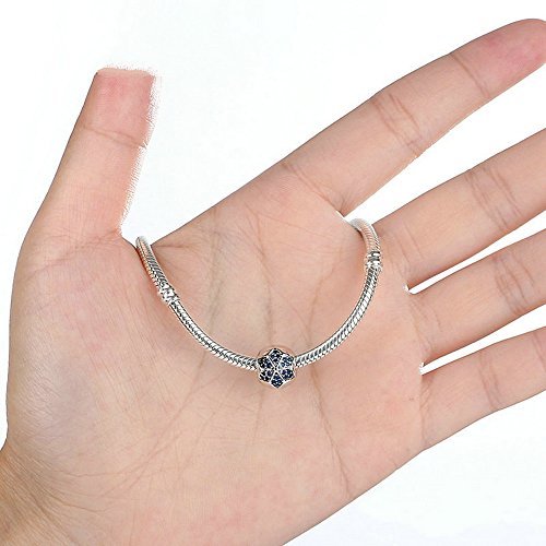 PAHALA 925 Strling Silver Blue Crystals Flower Charms Pendant Fit Bracelets Necklace