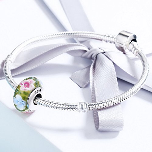 PAHALA 8 Styles 925 Sterling Silver Colorful Murano Glass Beads Charms