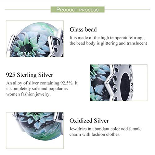 PAHALA 925 Strling Silver Chrysanthemum Flower European Glass Charms