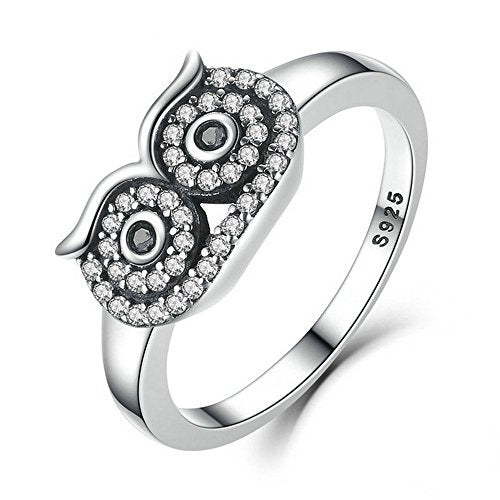 PAHALA 925 Sterling Silver Cute Bird with Crystals Cubic Zirconia Vintage Wedding Engagement Band Ring