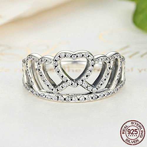 PAHALA 925 Sterling Silver Heart Crown with Crystal Cubic Zirconia Pave Wedding Engagement Band Ring
